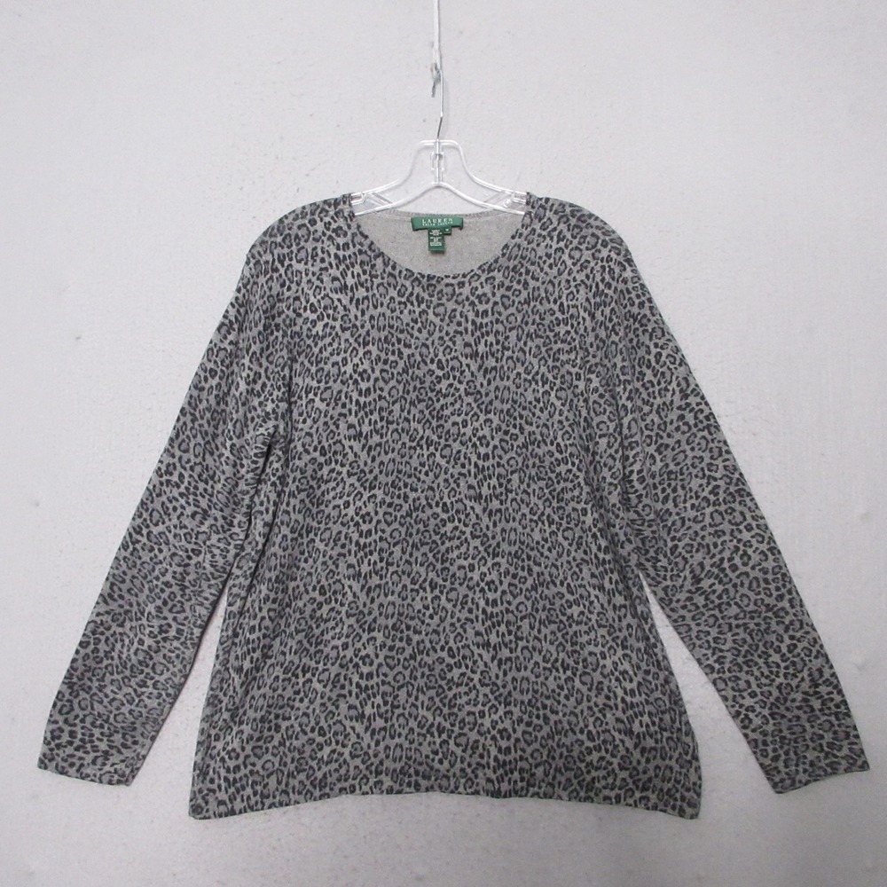 Lauren Ralph Lauren Sweater 1X Silk Cashmere Leopard Old Money Quiet Luxury